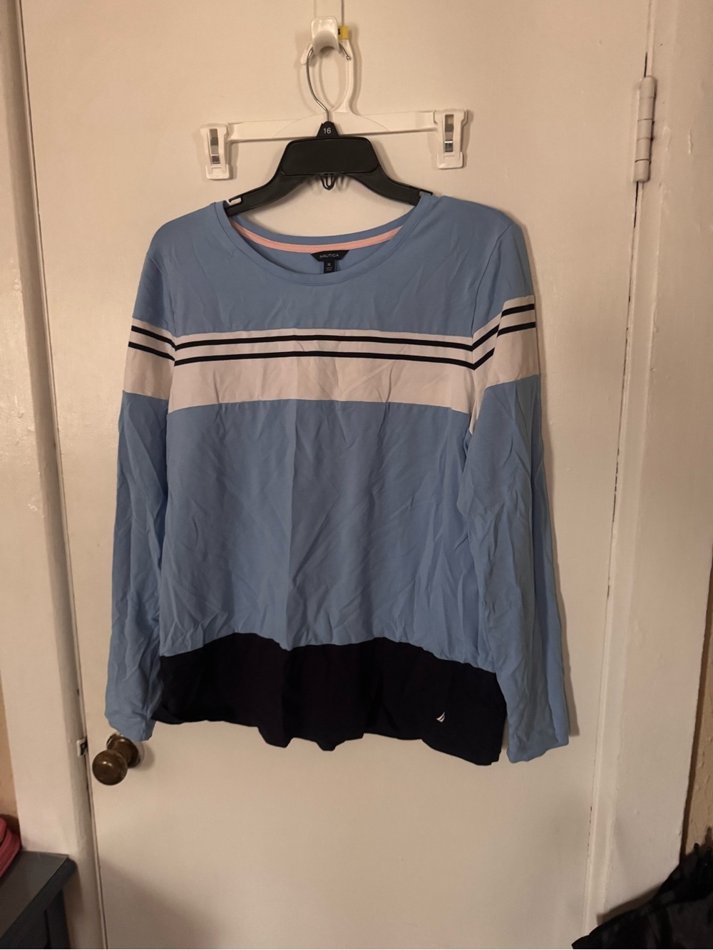 Nautica Light Blue and Navy Colorblock Long-Sleeve Tee